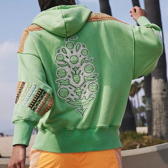 Free People Sprint To The Finish Geo Logo Hoodie Womens S Sour Apple Combo Green - Picture 2 of 7